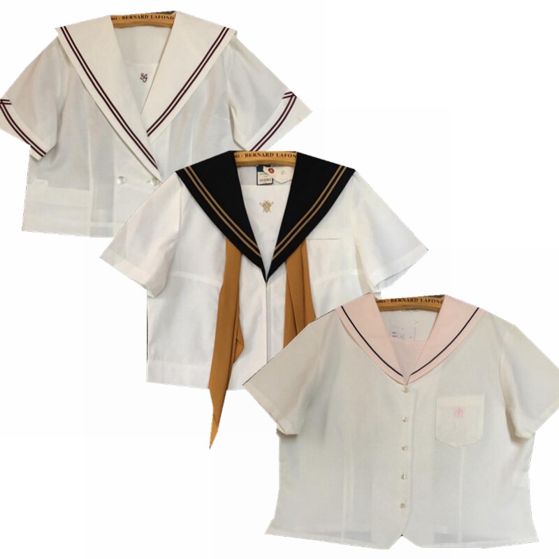中古JK制服衬衫短袖日制正统角襟丸襟海军领软妹白色中间服夏服5