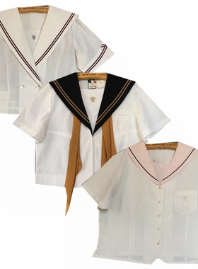 中古JK制服衬衫短袖日制正统角襟丸襟海军领软妹白色中间服夏服5