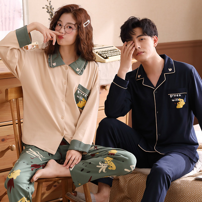 情侣睡衣春秋款长袖纯棉男女家居服套装翻领学生宿舍小清新甜美