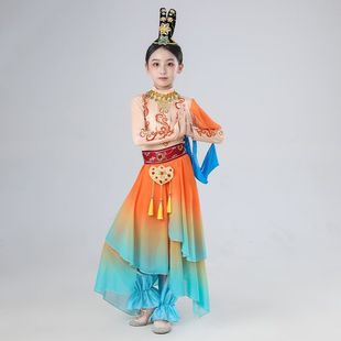敦煌飞天舞蹈服儿童装新款鼓舞丝路升莲古典舞演出服元旦艺考打鼓