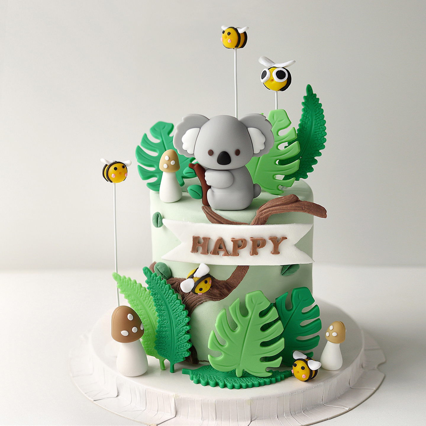 森系动物考拉蛋糕装饰摆件软胶蘑菇蜜蜂网红生日装扮烘焙插件配件