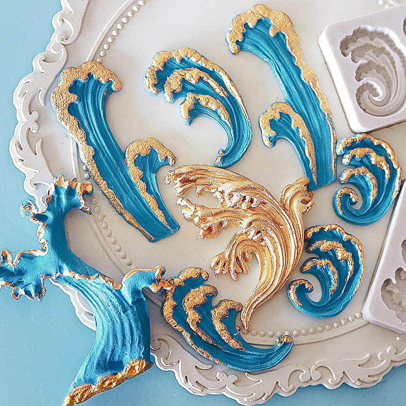 新中式翻糖蛋糕工具 古风海浪花吉祥寿福祝寿蛋糕硅胶模具