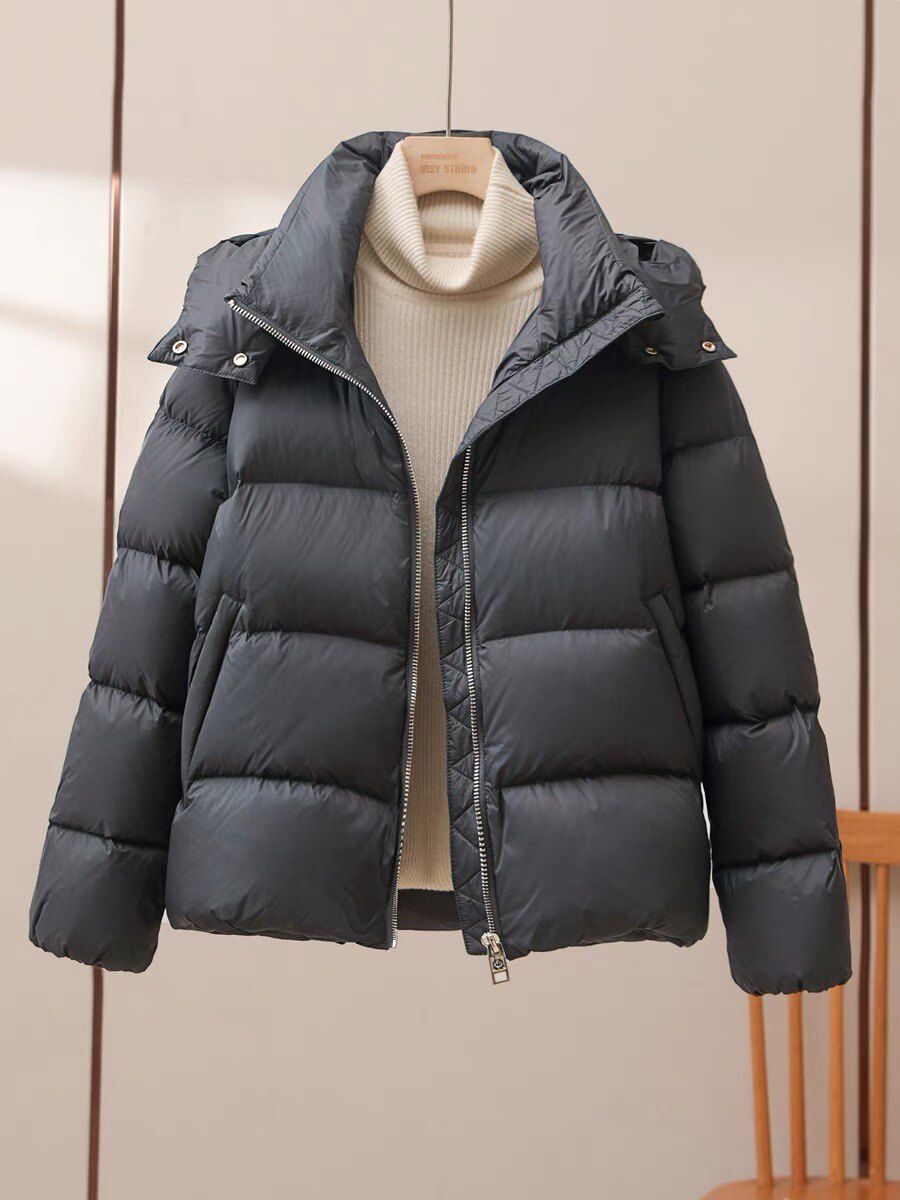高级感奢华90鹅绒短款连帽羽绒服女2024年冬季新款加厚面包服外套