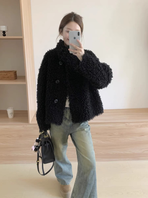 高级感2025秋冬新款立领羊羔毛羊剪绒大衣短款皮毛一体皮草外套女
