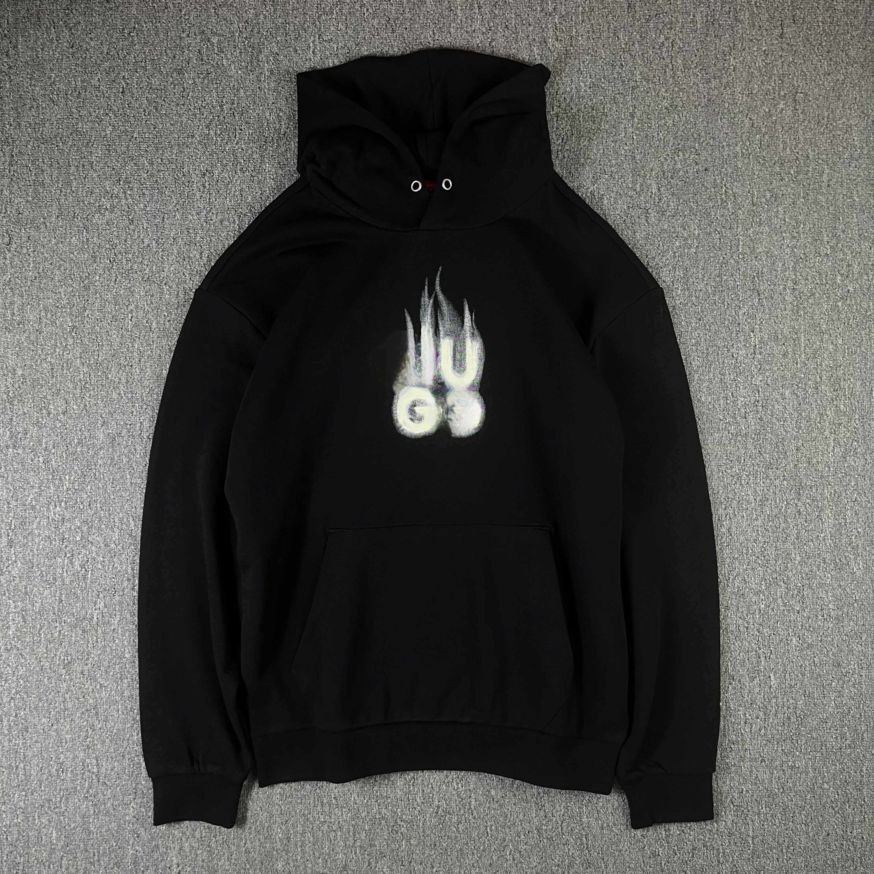 火焰logo 男女情侣落肩 毛圈布连帽运动衫 套头卫衣套头衫