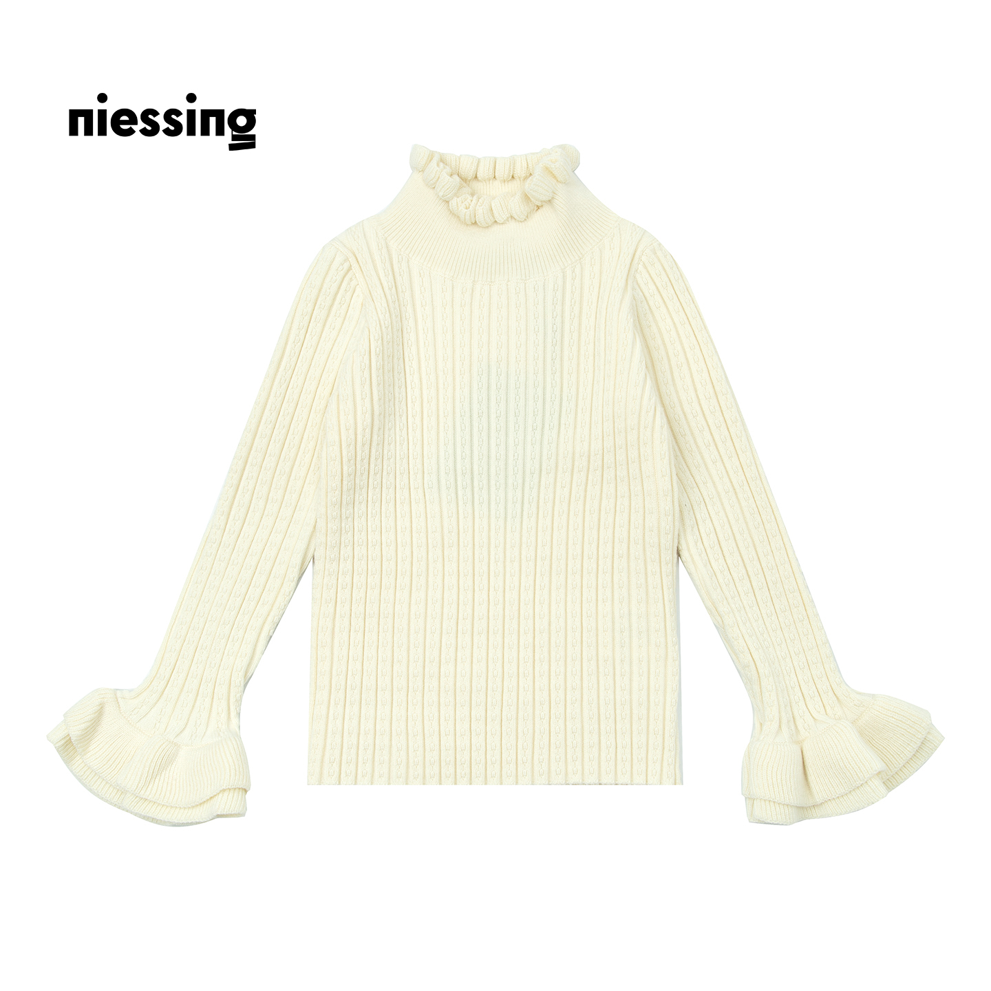 尼辛半高领坑条纹羊毛针织衫