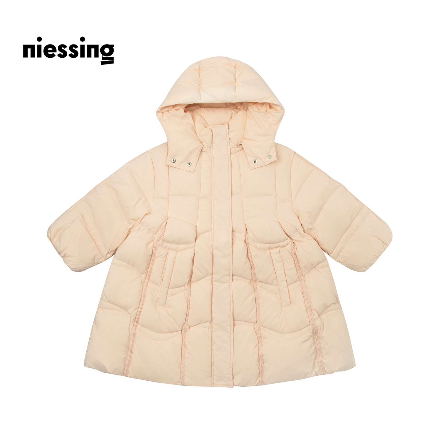 尼辛大廓型中长款连帽羽绒服