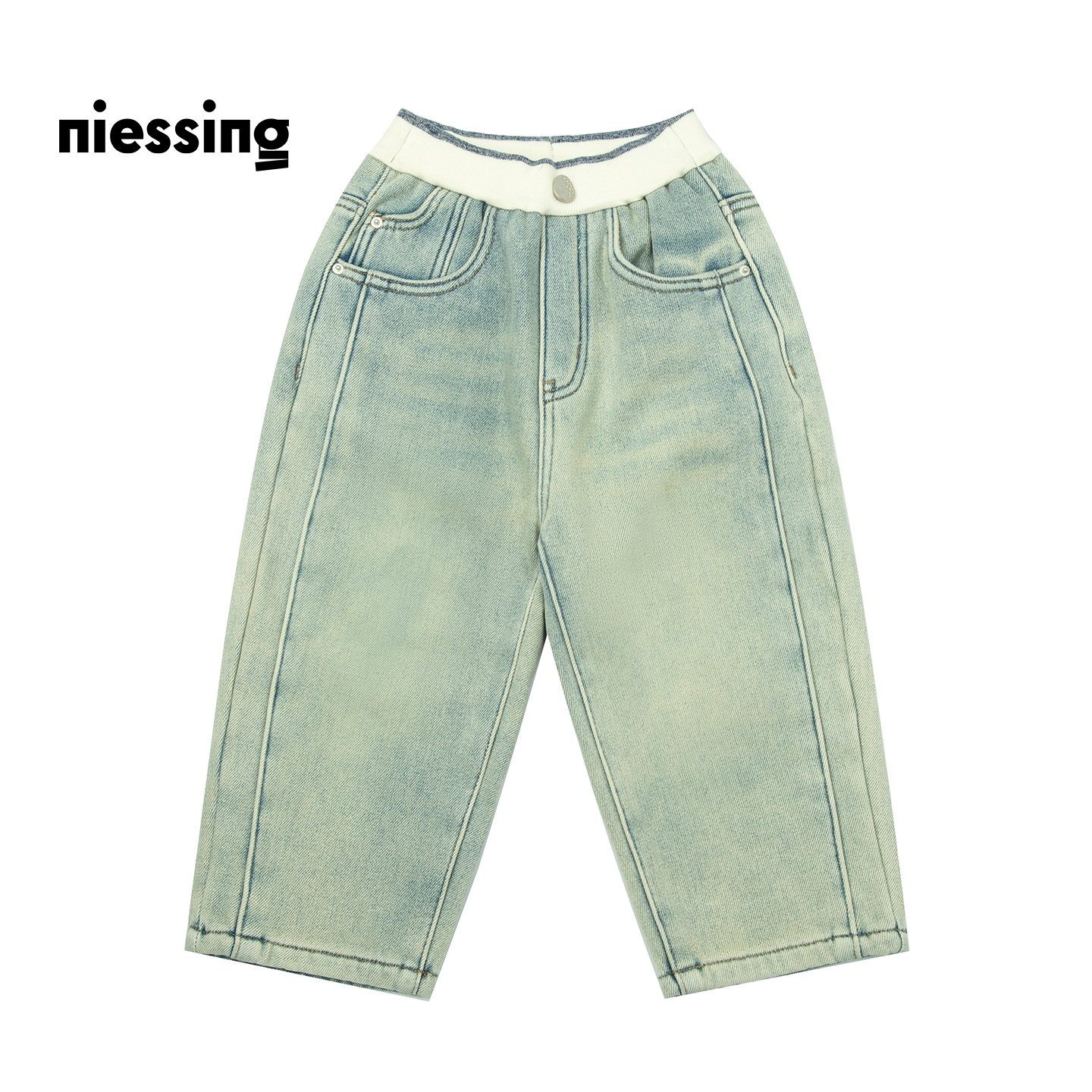 尼辛复古水洗直筒加绒牛仔裤