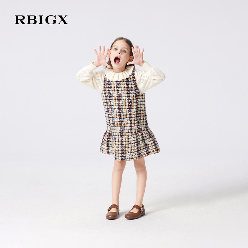 RBIGX瑞比克童装秋季新款学院风复古格纹高级感女童背心裙连衣裙