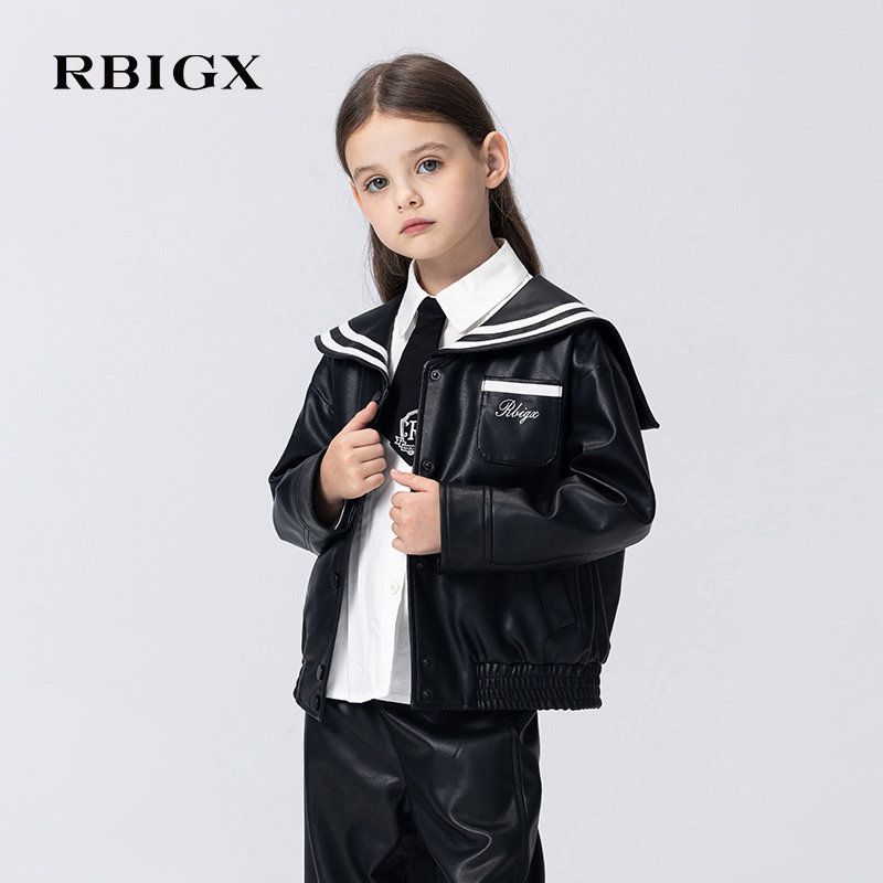 RBIGX瑞比克童装2025秋季新款学院风撞色海军领女童皮衣夹克外套