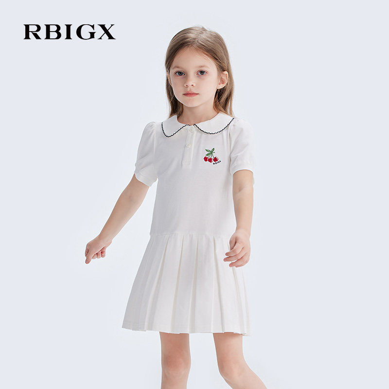 RBIGX瑞比克童装夏季新款英伦学院风淑女绣花女童POLO连衣裙