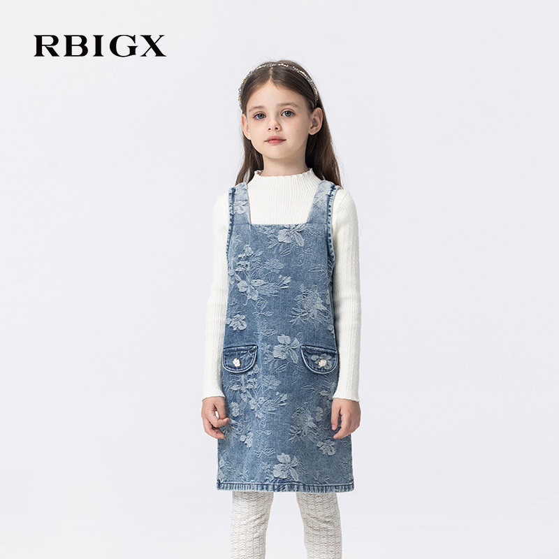 RBIGX瑞比克童装春秋新款印花无袖复古女童牛仔背心裙连衣裙