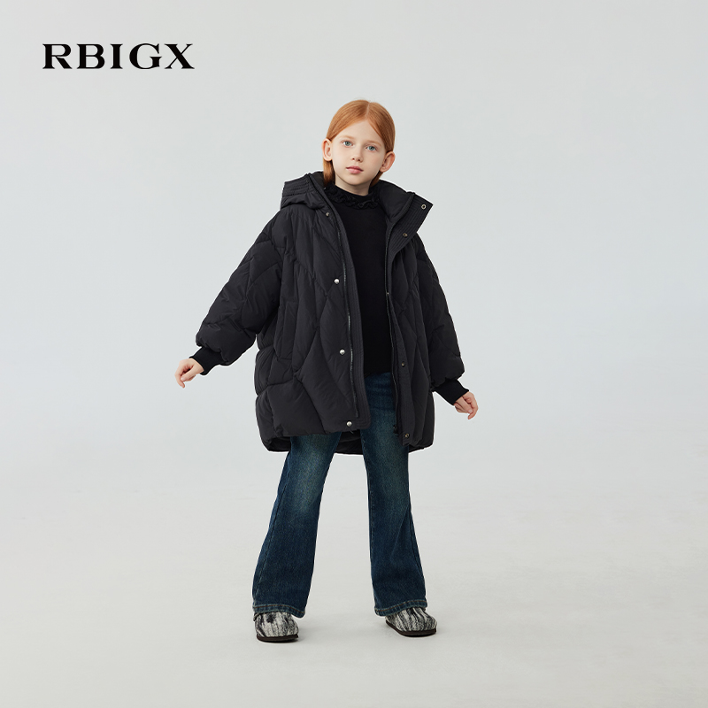 瑞比克英伦风大廓型中长款羽绒服