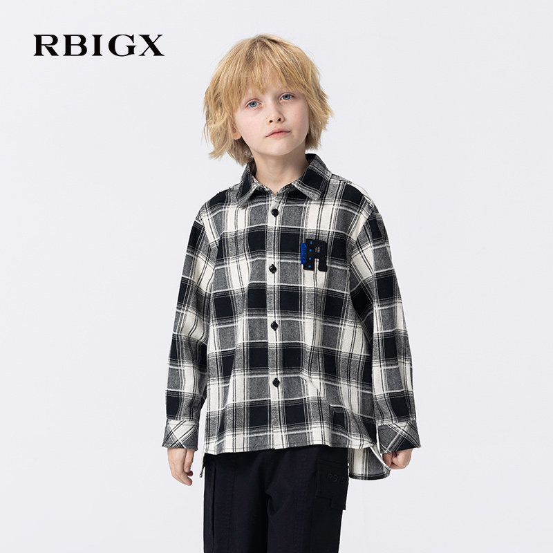 【纯棉磨毛】RBIGX瑞比克童装冬季新款学院风格纹男童长袖衬衫