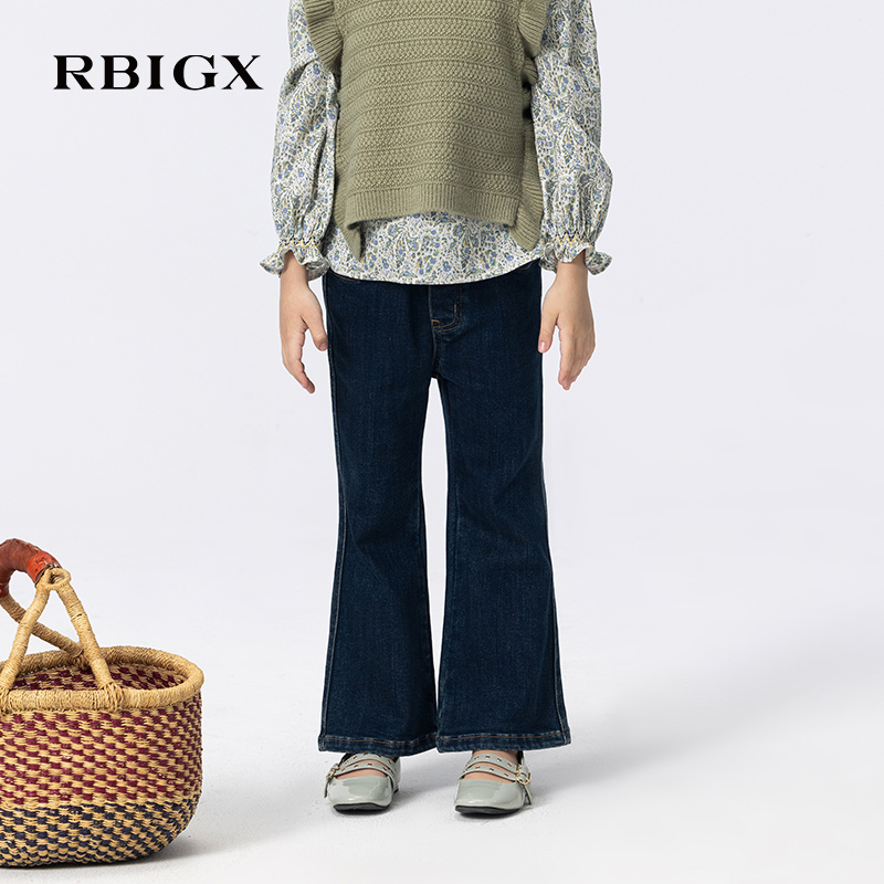 瑞比克复古水洗微喇牛仔裤