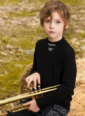 RBIGX瑞比克新款磨毛保暖儿童长袖T恤半高领秋衣男童秋冬打底衫