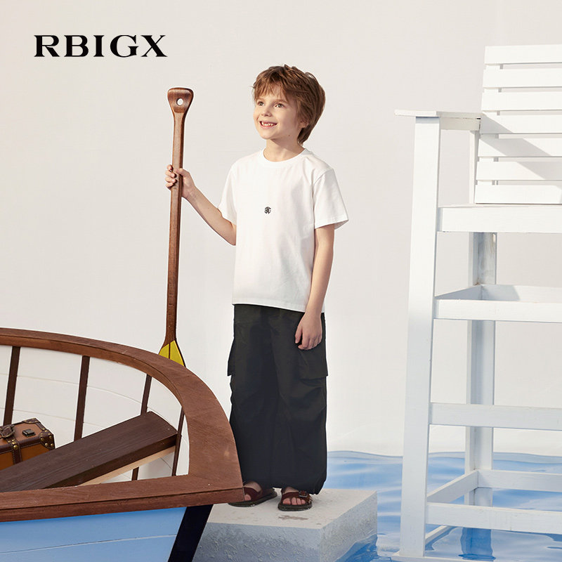 RBIGX瑞比克童装夏季新款黑色宽松直筒男童运动阔腿伞兵裤工装裤