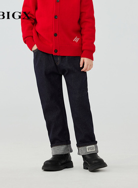 RBIGX瑞比克童装冬季新款水洗百搭直筒宽松潮流卷边男童牛仔裤