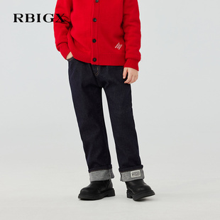 RBIGX瑞比克童装冬季新款水洗百搭直筒宽松潮流卷边男童牛仔裤