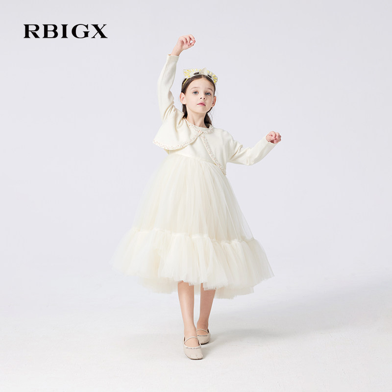 RBIGX瑞比克童装春秋新款拼接甜美可爱短款女童羊毛针织开衫