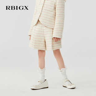 RBIGX瑞比克童装秋季新款条纹小香风粗花呢休闲女童羊毛针织短裤