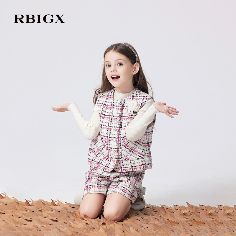 瑞比克小香风复古格纹儿童马甲