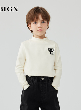 RBIGX瑞比克童装2025秋季新款美式复古字母印花半高领男童打底衫