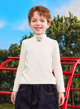 RBIGX瑞比克童装2025秋季新款印花半高领磨毛男童长袖T恤打底衫