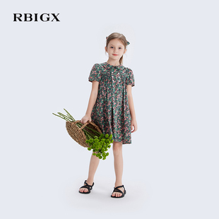 RBIGX瑞比克夏季 国风设计感小清新甜美女童连衣裙 新款 碎花新中式