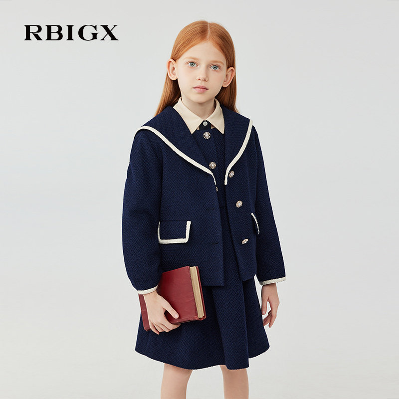 RBIGX瑞比克童装冬季新款英伦学院风海军领百搭宽松羊毛女童外套