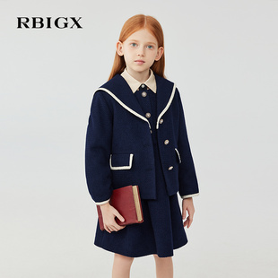 RBIGX瑞比克童装冬季新款英伦学院风海军领百搭宽松羊毛女童外套