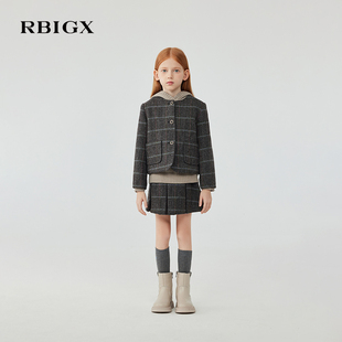 RBIGX瑞比克童装冬季新款学院风复古休闲纯羊毛女童格子半身裙