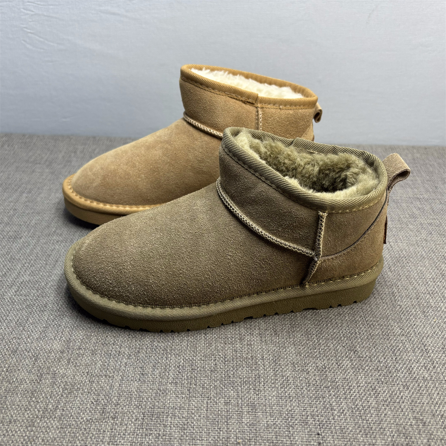 磨砂牛皮真皮圆头平底雪地靴女