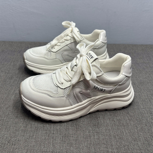 撤柜断码处理夏季厚底轻便老爹鞋女薄款透气网面运动休闲小白鞋