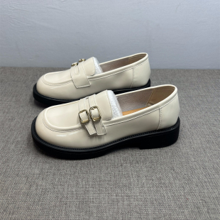 通勤单鞋 37码 女金属扣一脚蹬乐福鞋 处理英伦风复古百搭小皮鞋 断码