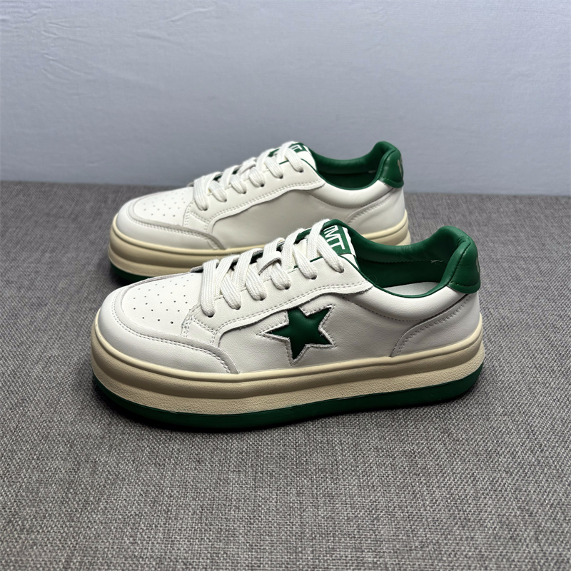 真皮星星小白鞋女厚底休闲板鞋
