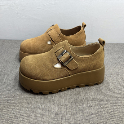 真皮厚底勃肯鞋女春秋一脚蹬单鞋