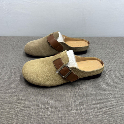 磨砂牛皮包头拖鞋女一脚蹬勃肯鞋