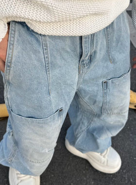 尚锋男装2251春季美式水洗休闲阔腿薄款前后大口袋牛仔长裤韩版