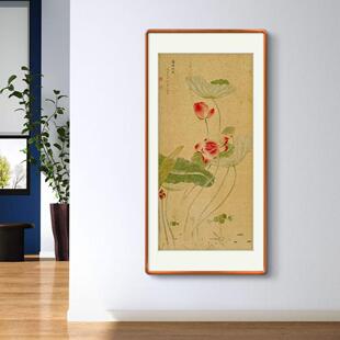 （蒲塘秋艳图）玄关卧室装饰画 榫卯实木框馆藏名作复刻