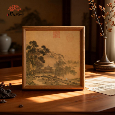山水图实木古风摆台桌面摆件乔迁送礼古画国画复刻家居禅意装饰画