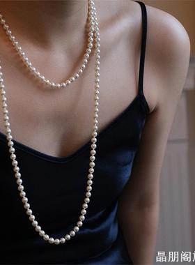 新中式多层叠戴中长仿珍珠项链旗袍女小香风新款爆款毛衣链颈链