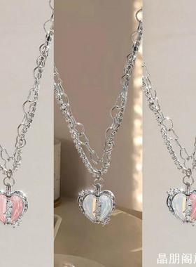 冷淡风个性蓝色爱心吊坠项链女小众设计高级感锁骨链新款韩版学生