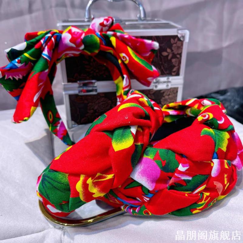 东北大花布复古民族风发箍女哈尔滨新年蝴蝶结喜庆发卡子拍照头饰