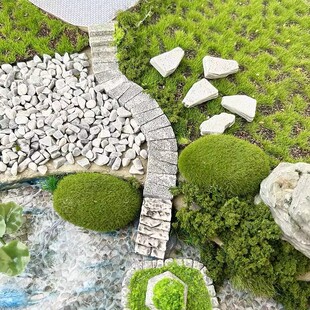 石板路景观石块户外小道小石微缩带花树脂仿真公园石头花纹场景