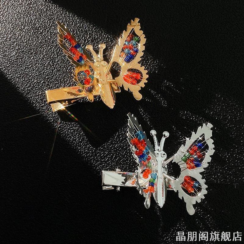 刘海夹子会动蝴蝶发夹流苏红边饰