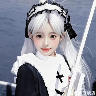 修女头饰复古发带黑白Lolita暗夜圣女教堂十字刺绣披肩头纱