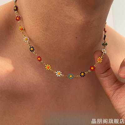 项链锁骨链菊男款女美式拼接彩色
