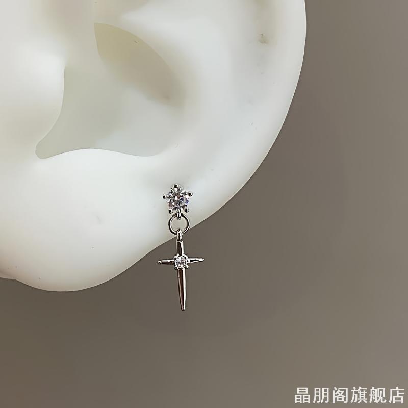 十字架吊坠钛钢耳骨钉小众冷淡风时尚轻奢设计耳饰