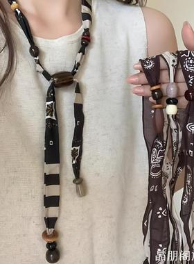 美拉德丝巾虎眼石串珠毛衣项链女高级感轻奢小众百搭2025新款